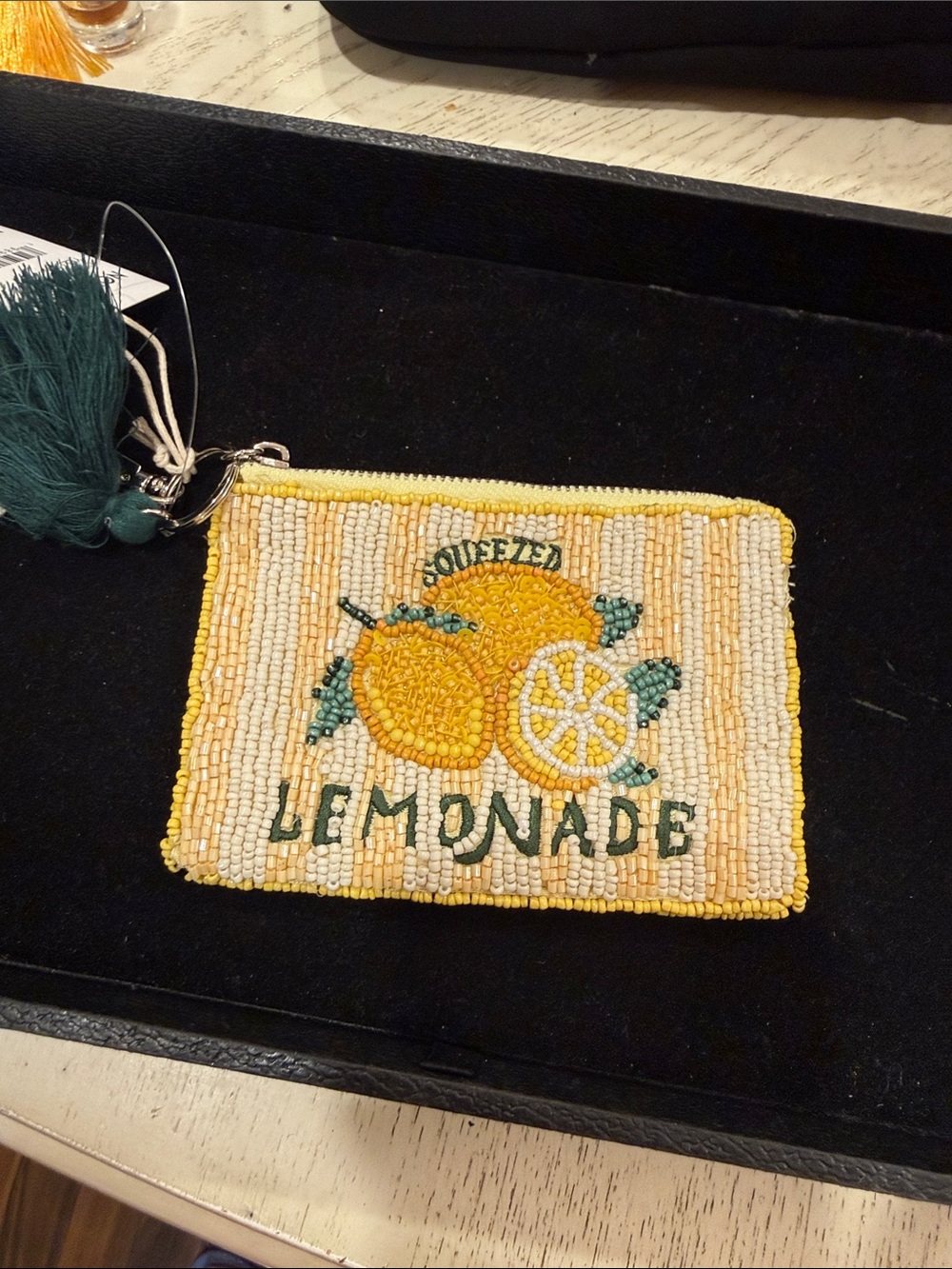Beaded Lemonade Wristlet Pouch in Yellow